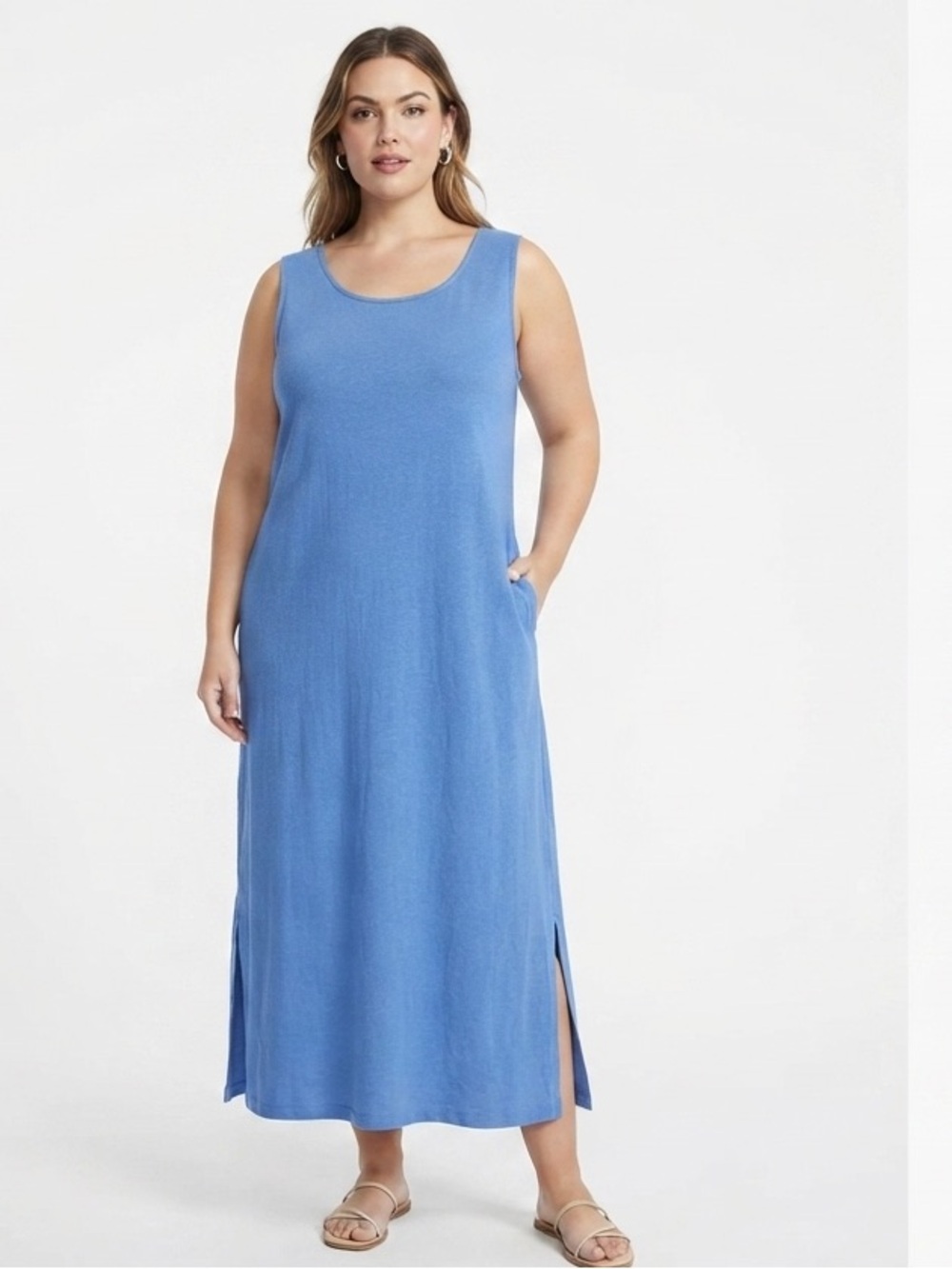 Vintage Kathie Lee Linen Cotton Maxi Sleeveless Dress